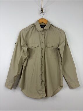 Vintage Tilley Endurables Shirt Womens Medium Beige Tan Long Sleeve Utility Top